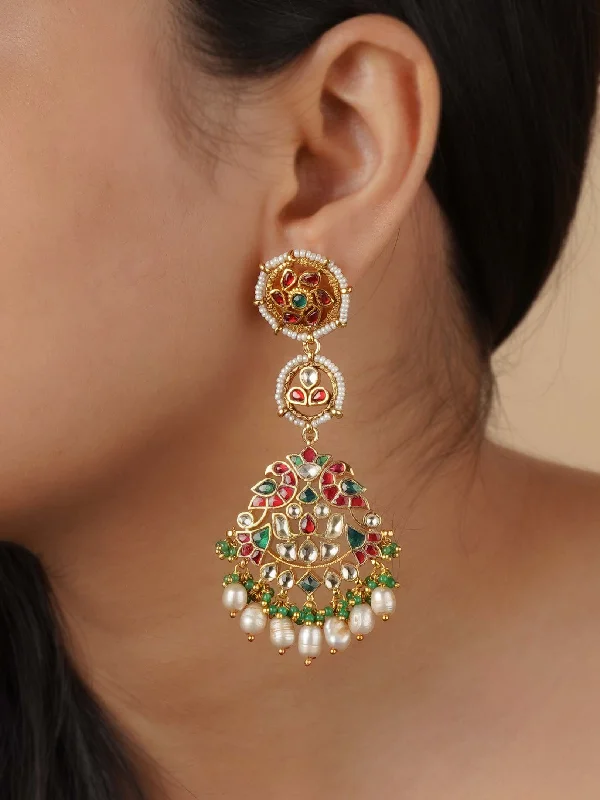 Statement earrings for women -Multicolor Gold Plated Jadau Kundan Earrings - ME1240M