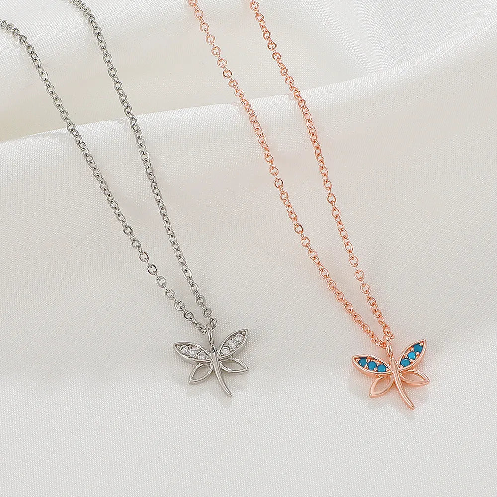 Beaded necklaces for women -Fashion Dragonfly Copper Pendant Necklace Inlay Zircon Copper Necklaces