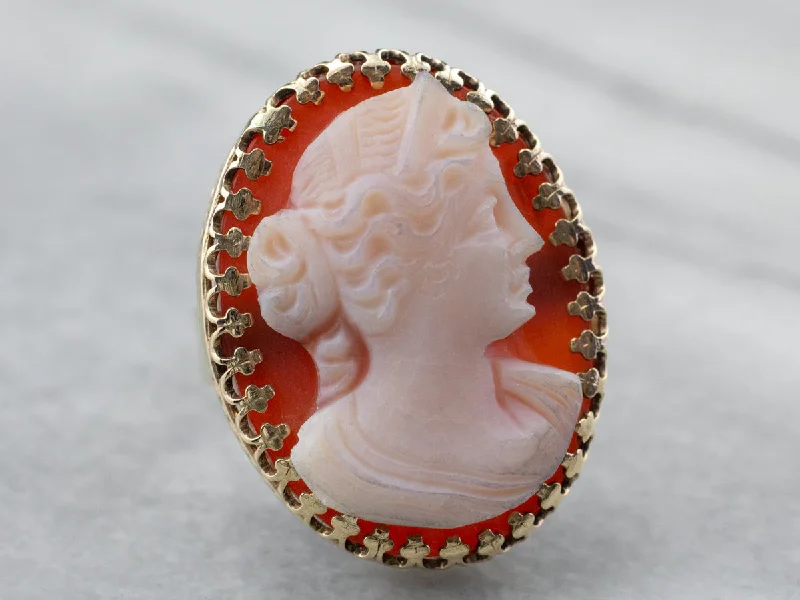 Engagement rings for women -Large Sardonyx Cameo Cocktail Ring