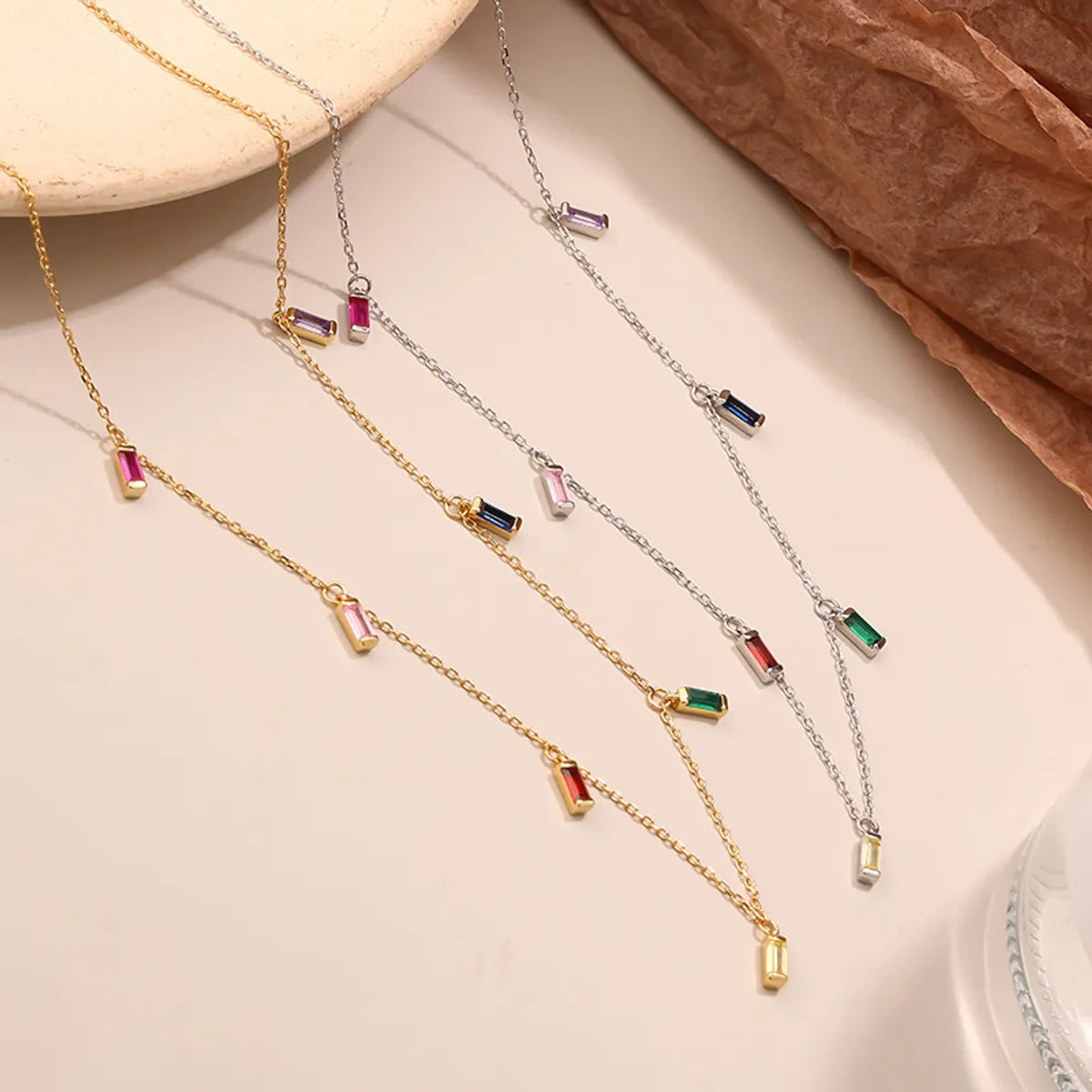 Women’s chain necklaces with charms -Fashion 925 Silver Colored Zircon Geometric Tassel Pendent Necklace Female