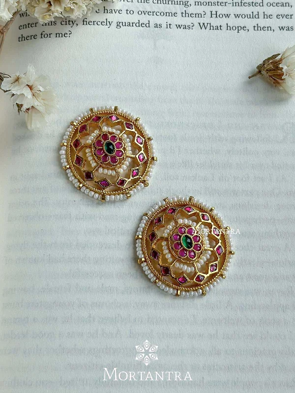 Long dangling earrings for women -Pink Color Gold Plated Jadau Kundan Earrings - ME1017P