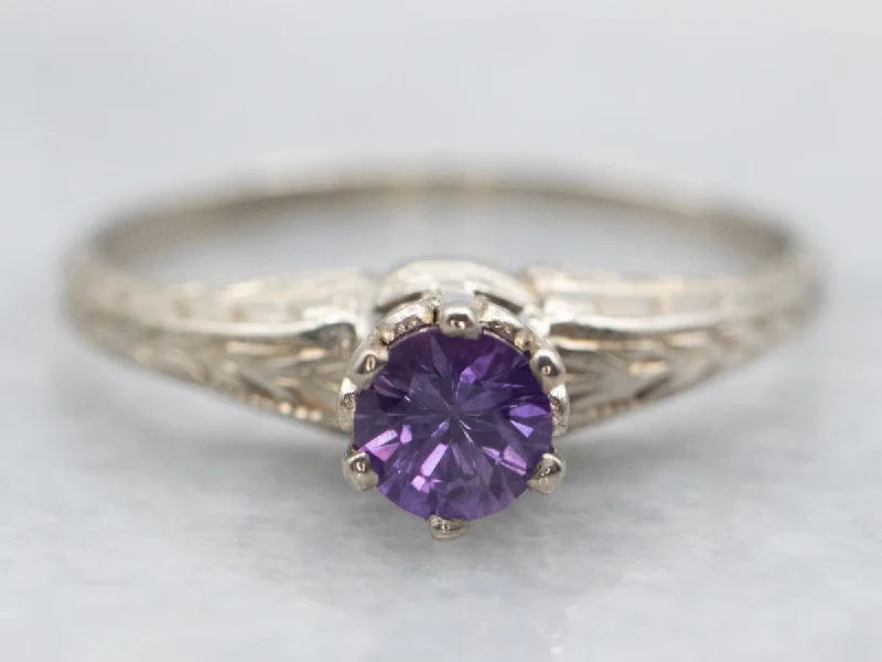 Black diamond rings for women -Yellow Gold Round Cut Purple Sapphire Solitaire Ring