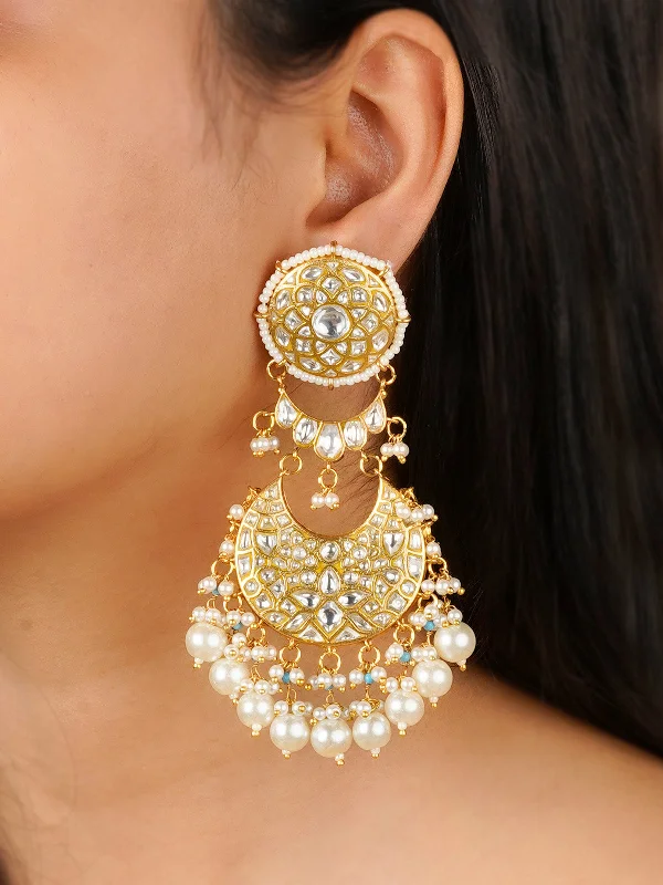 Women's Earrings online shop -White Color Gold Plated Thappa Jadau Kundan Earrings - TJ-E90