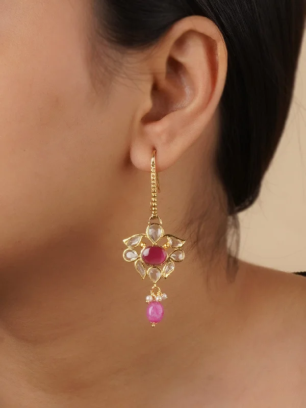 Natural gemstone earrings for women -Pink Color Gold Plated Mishr Earrings - MR-E167WP