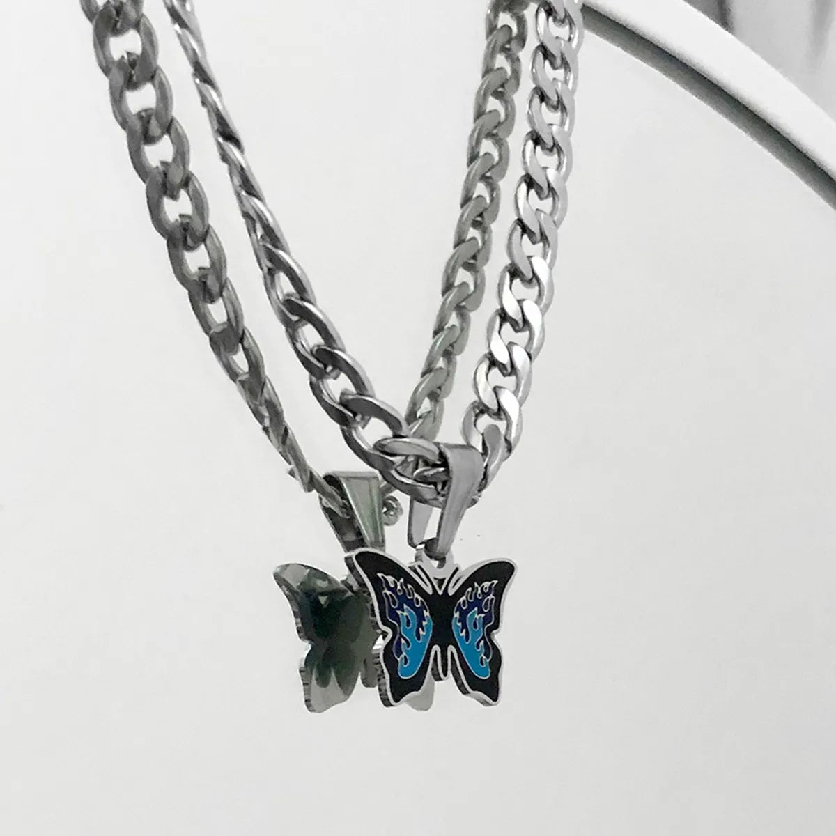 Sterling silver necklaces for women -Ins Style Butterfly Titanium Steel Enamel Pendant Necklace 1 Piece