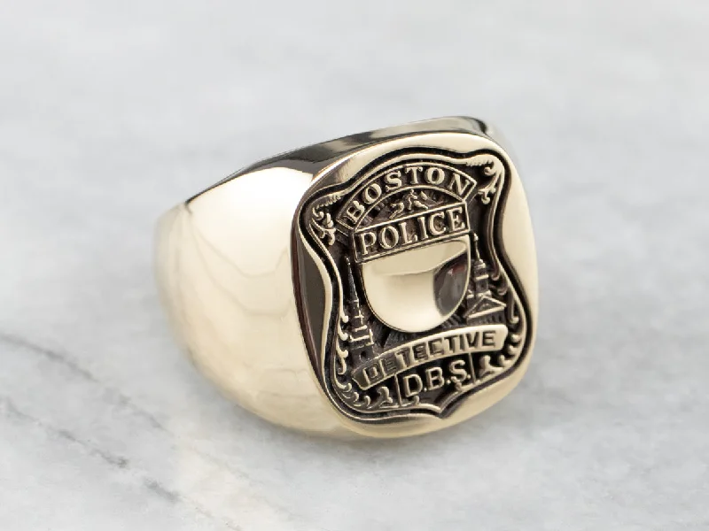 Birthstone rings for women -Boston Police Detective Gold Signet Ring