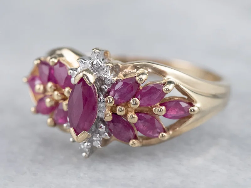 Statement rings for women -Vintage Ruby and Diamond Clustered Ring