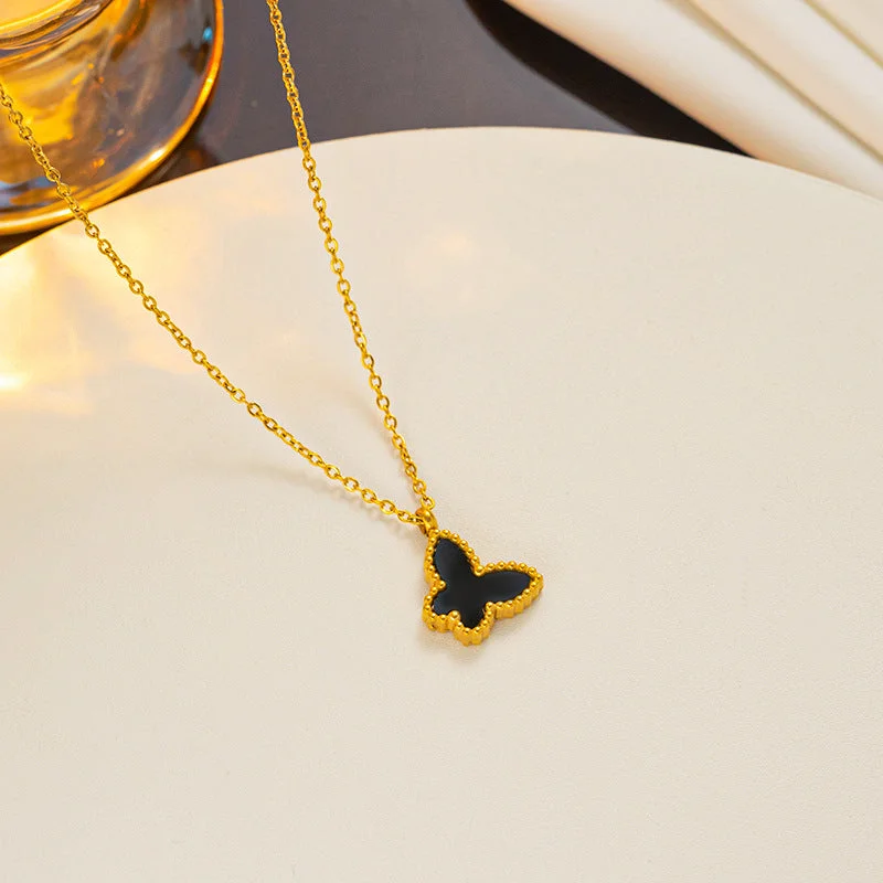 871 Golden Black Shell Butterfly Necklace