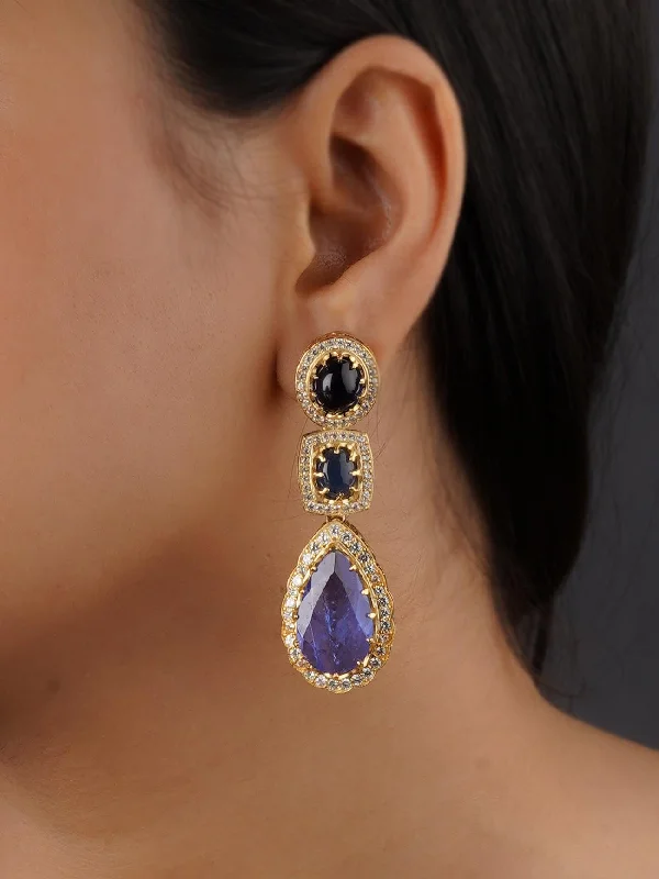 Three-layer earrings for women -Blue Color Gold Plated Faux Diamond Earrings - CZEAR557BL