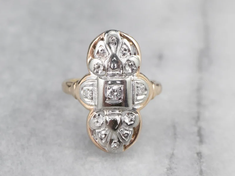 Elegant fashion rings for women -Early Retro Era Diamond Dinner Ring