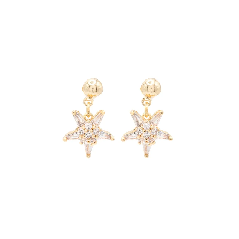 Trendy drop earrings for women -North Star Cubic Zirconia Post Dangle Earring Celestial