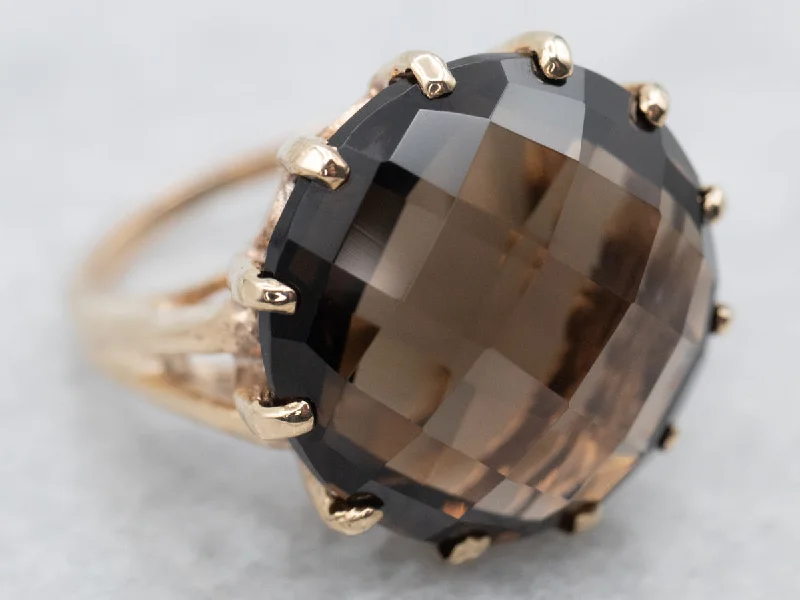 Vintage gold rings for women -Vintage Smoky Quartz Cocktail Ring