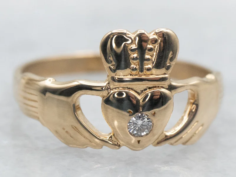 Trendy wedding rings for women -Claddagh Ring with Diamond Accent