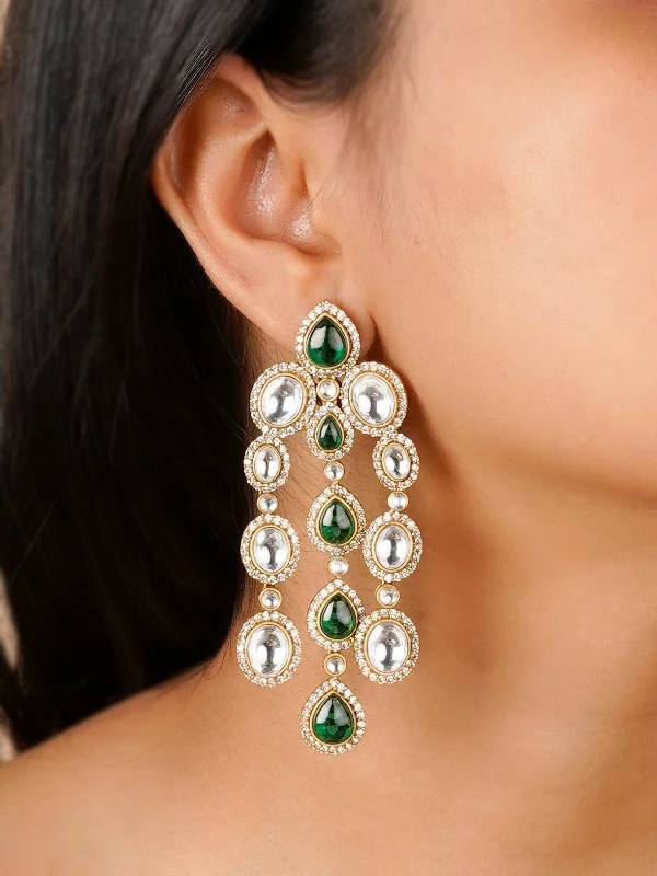 Diamond stud earrings for women -Green Color Gold Plated Faux Polki Earrings - PK-E60WGR