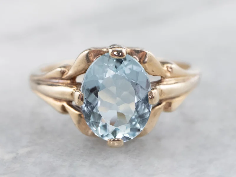 Multi-stone rings for women -Retro Era Aquamarine Gold Ring