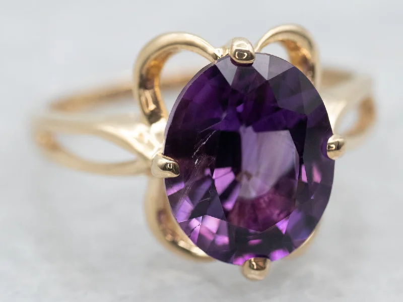 Custom gold rings for women -Yellow Gold Oval Cut Amethyst Solitaire Ring