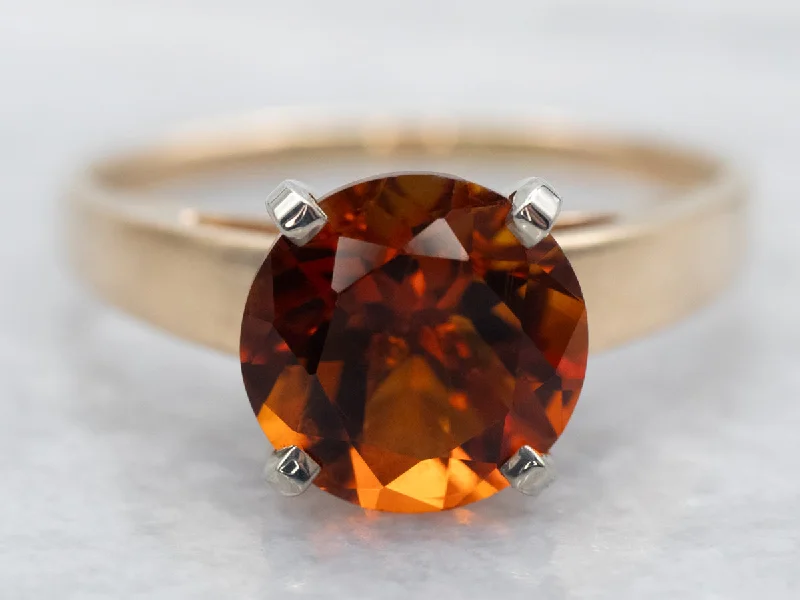 Platinum wedding rings for women -Two Tone Yellow and White Gold Round Cut Citrine Solitaire Ring