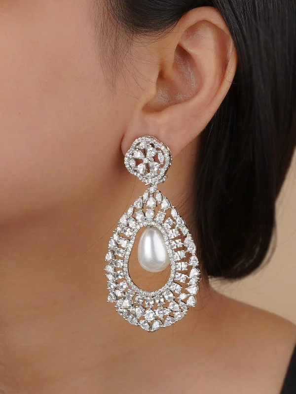 Luxury gold earrings for women -White Color Silver Plated Faux Diamond Earrings - CZEAR532