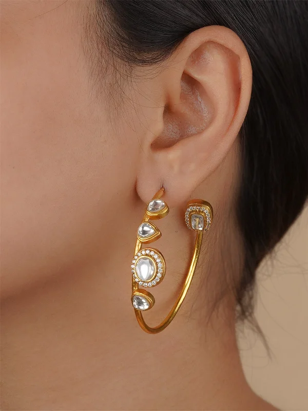 Twisted earrings for women -White Color Gold Plated Faux Diamond Earrings - CZEAR503