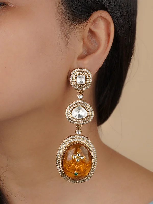 Butterfly earrings for women -Orange Color Gold Plated Moissanite Earrings - MO-EAR20