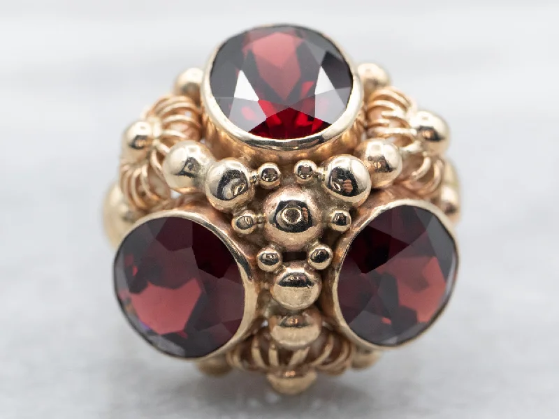 Heart-shaped rings for women -Yellow Gold Bezel Set Oval Cut Pyrope Garnet Dome Ring