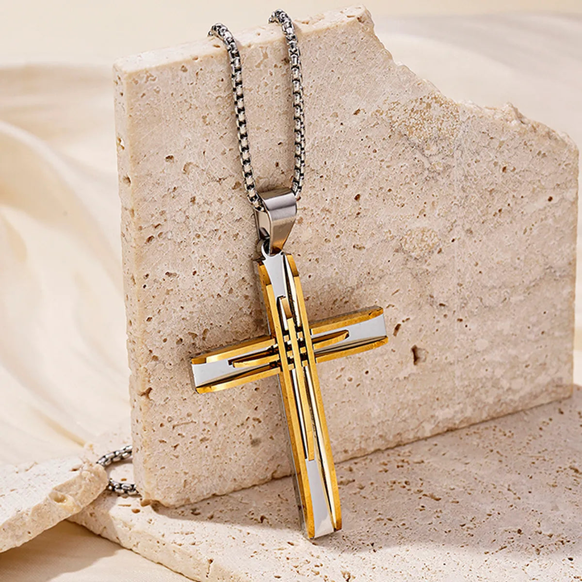 Women’s multi-strand necklaces -Hip-Hop Retro Cross Round Square 304 Stainless Steel Women'S Pendant Necklace