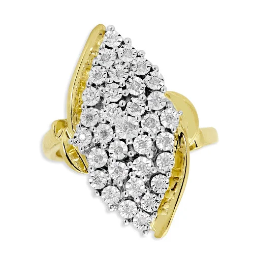 Platinum engagement rings for women -Yellow Silver 0.25CTW DIAMOND ILLUSION RING