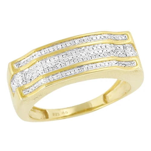 Timeless engagement rings for women -Yellow Silver 0.35CTW DIAMOND FANCY MENS RING