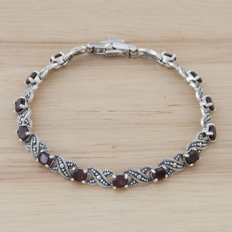 Diamond bracelets for women -Enchanting Scarlet Garnet Silver Link Bracelet