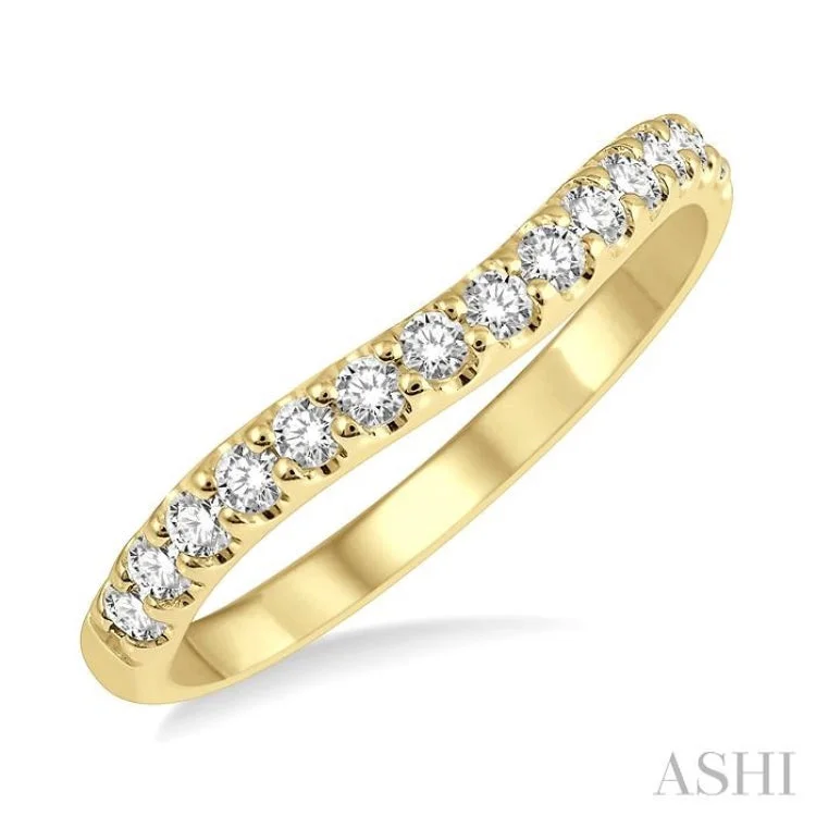 Affordable diamond engagement rings for women -1/3 Ctw Arched Center Round Cut Diamond Wedding Band in 14K Yellow Gold