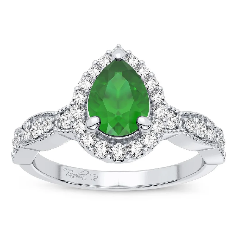 Engagement rings with floral design for women -14K 0.28CT Diamond Ring Emerald