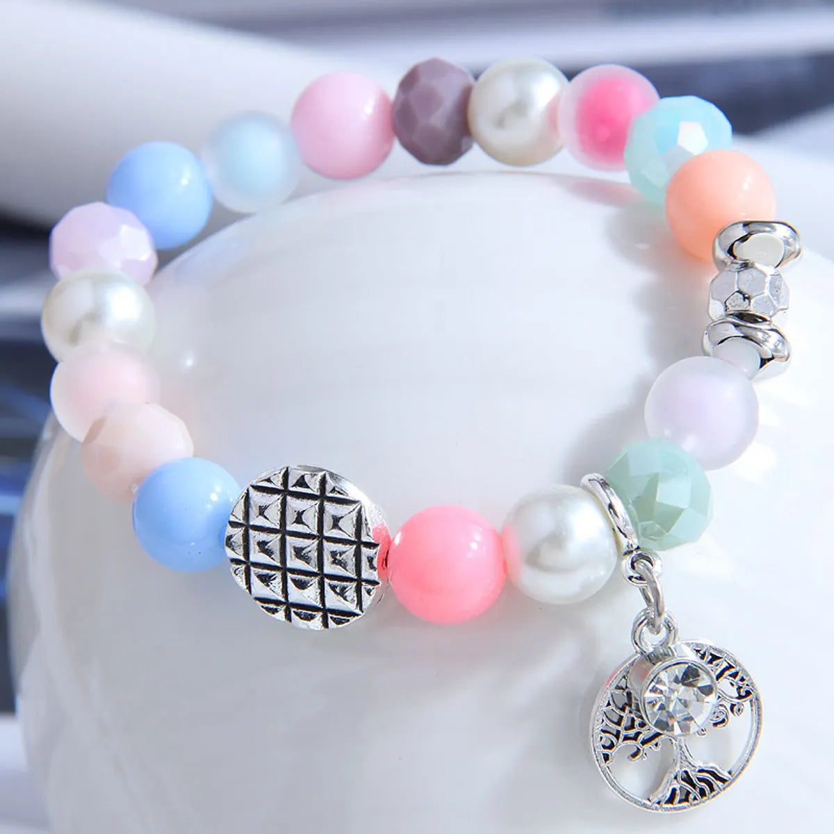 Vintage charm bracelets for women -Fashion Metal Colorful Beads Hollow Tree Pendent Bracelet