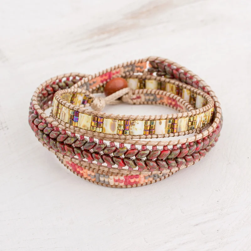 Personalized bangles for women -Country Land Handcrafted Glass Beaded Wrap Bracelet from Guatemala