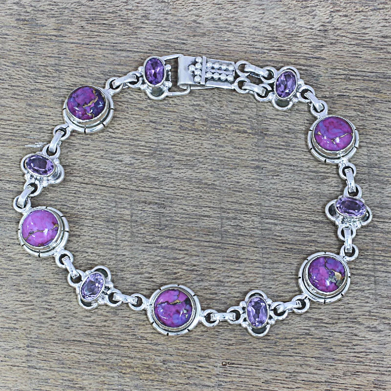 Fashionable bangle bracelets for women -Purple Delight Amethyst and Purple Composite Turquoise Link Bracelet