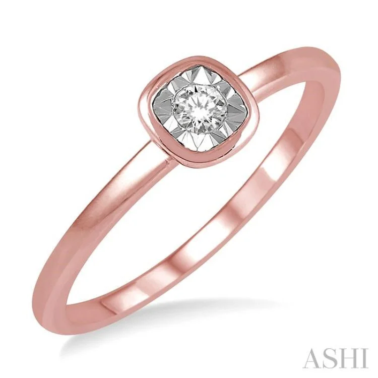 Luxury engagement rings for women -1/50 ctw Square Curve Edge Round Cut Diamond Promise Ring in 10K Rose Gold