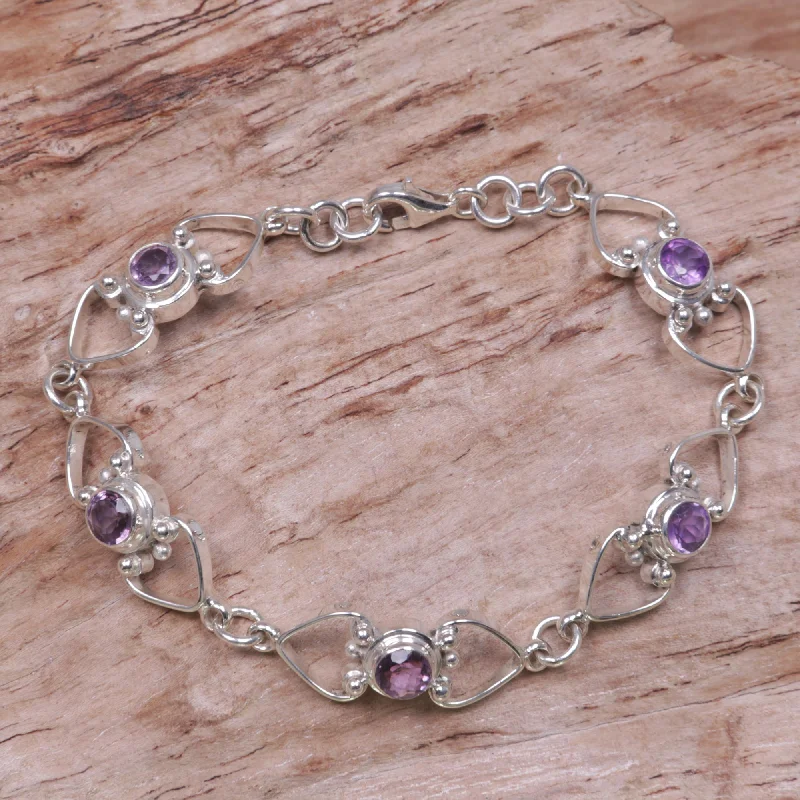 Modern bracelets for women -Contentment Amethyst Heart Link Bracelet