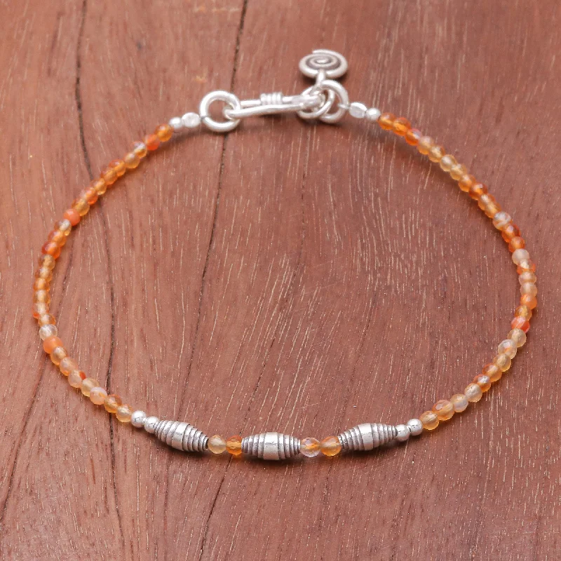 Simple bangle bracelets for women -Marigold Mood Faceted Carnelian and Karen Silver Beaded Bracelet