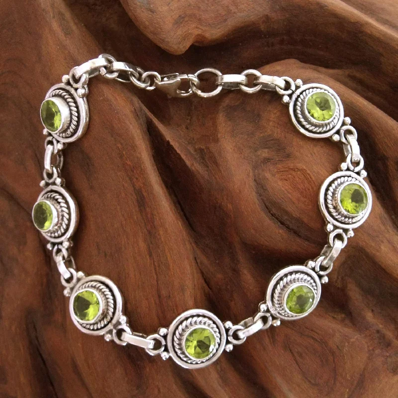 Luxury leather bracelets for women -Green Mystique Peridot Silver Link Bracelet