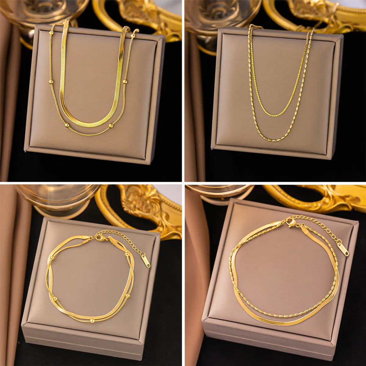 Elegant bangles for women -304 Stainless Steel 18K Gold Plated Elegant Plating Solid Color Bracelets Anklet Necklace