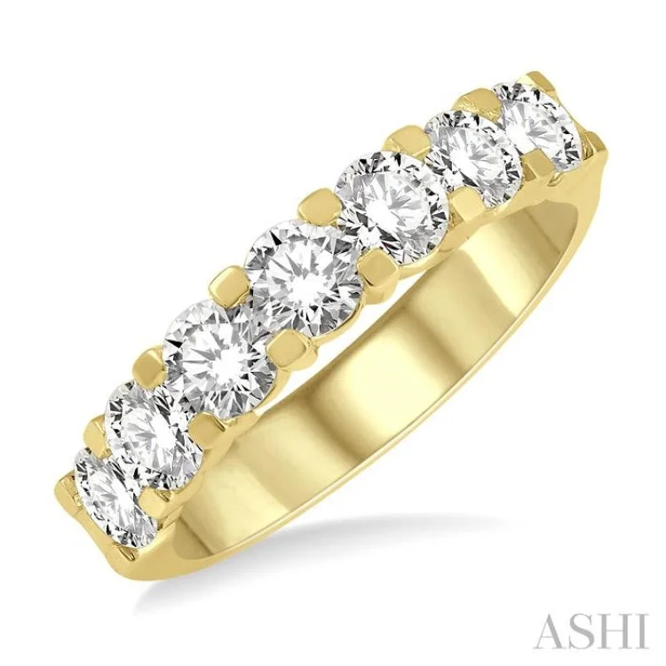 Unique vintage-style engagement rings for women -2 ctw 7 Stone Round Cut Diamond Wedding Band in 14K Yellow Gold