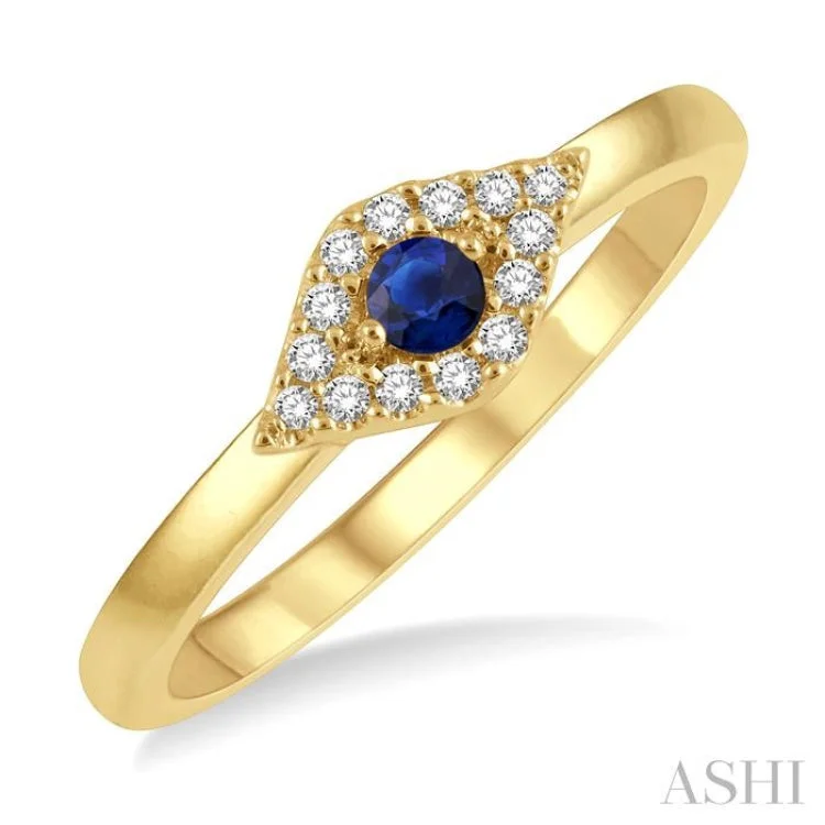 Timeless engagement rings for women -1/10 Ctw Evil Eye Round Cut Diamond & 2.60MM Sapphire Precious Ring in 14K Yellow Gold