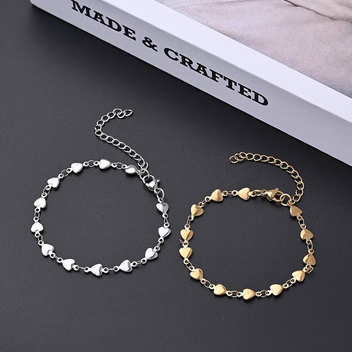 Beaded bangles for women -Casual Cute Heart Shape 304 Stainless Steel Gold Plated Bracelets In Bulk