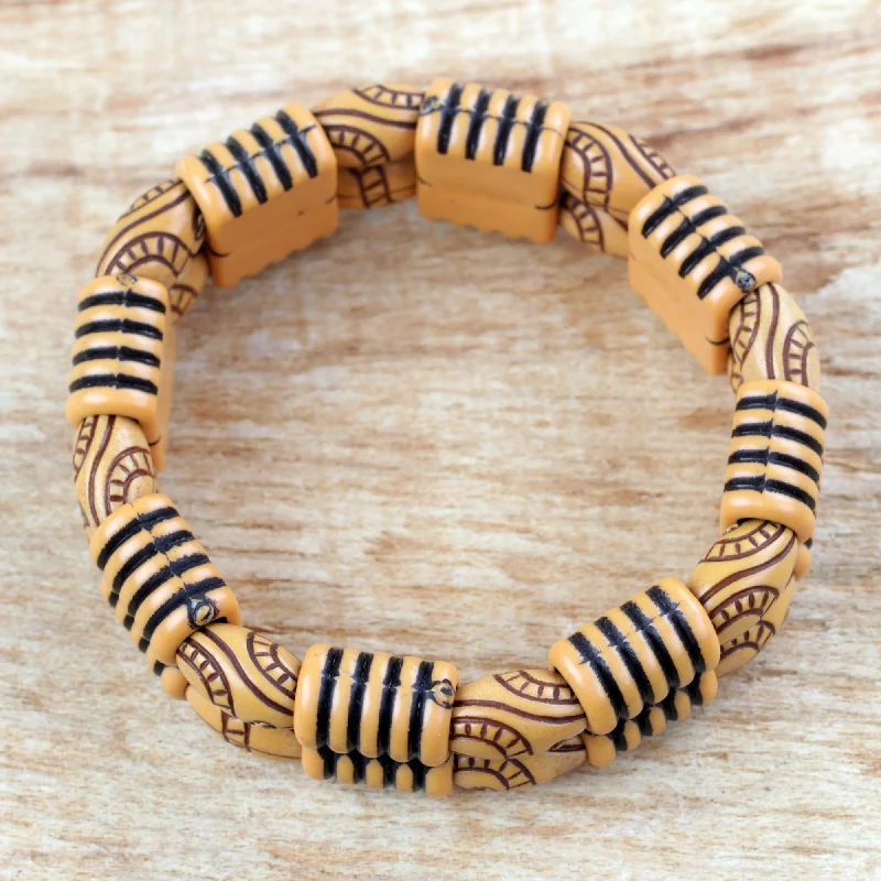 Topaz bracelets for women -Sensational Stripes Two Layer Recycled Plastic Beaded Striped Stretch Bracelet