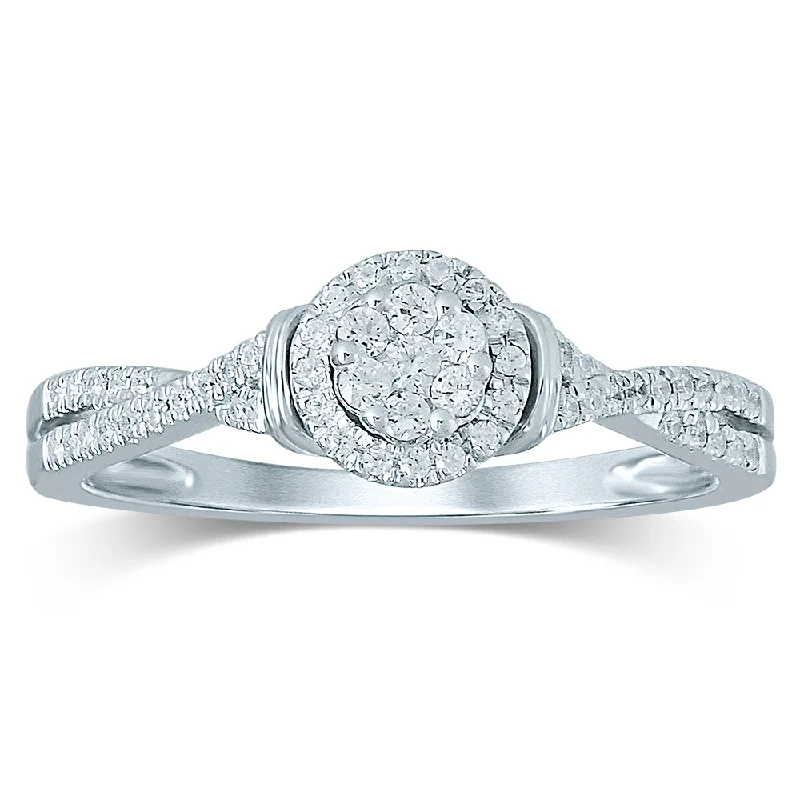 Engagement rings with diamond halo setting for women -14K 0.25ct Diamond Ring