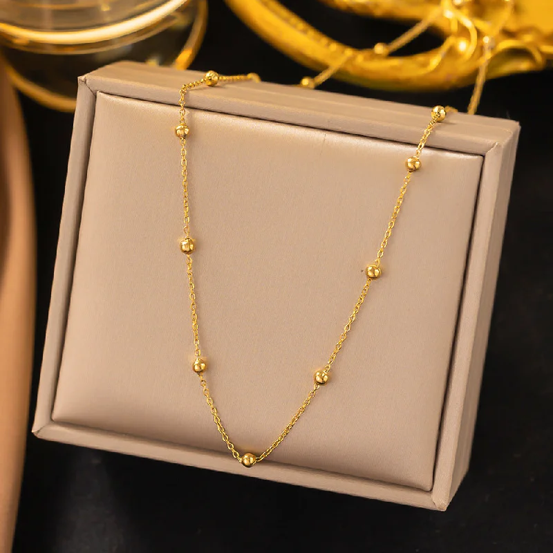 [Xlh229] Beads Double Chain Necklace Gold