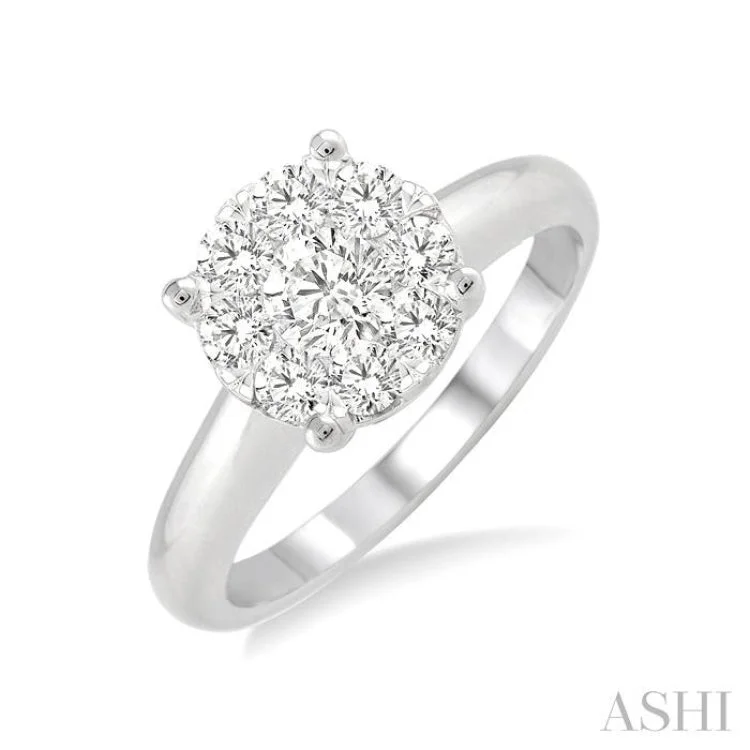 Engagement rings with channel setting for women -1/4 Ctw Lovebright Round Cut Diamond Ring in 14K White Gold