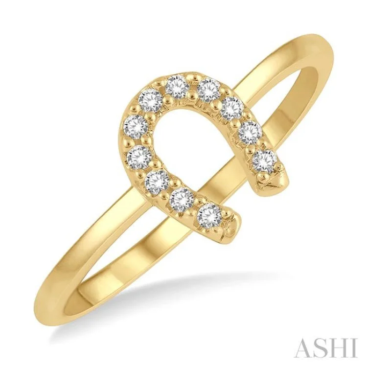 Engagement rings with diamond cluster for women -1/10 Ctw Horseshoe Charm Round Cut Diamond Petite Fashion Ring in 14K Yellow Gold