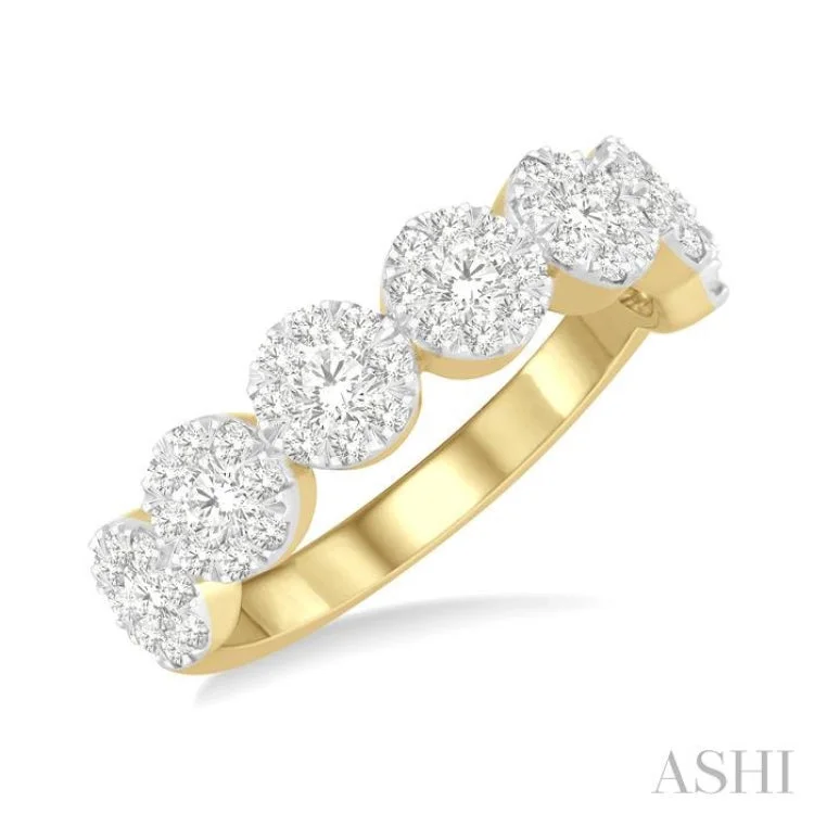 Engagement rings with heart-shaped diamonds for women -3/4 Ctw Jointed Circular Mount Lovebright Diamond Cluster Ring in 14K Yellow and White Gold