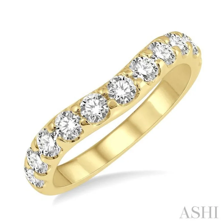 Engagement rings with real diamonds for women -1 Ctw Arched Center Round Cut Diamond Wedding Band in 14K Yellow Gold