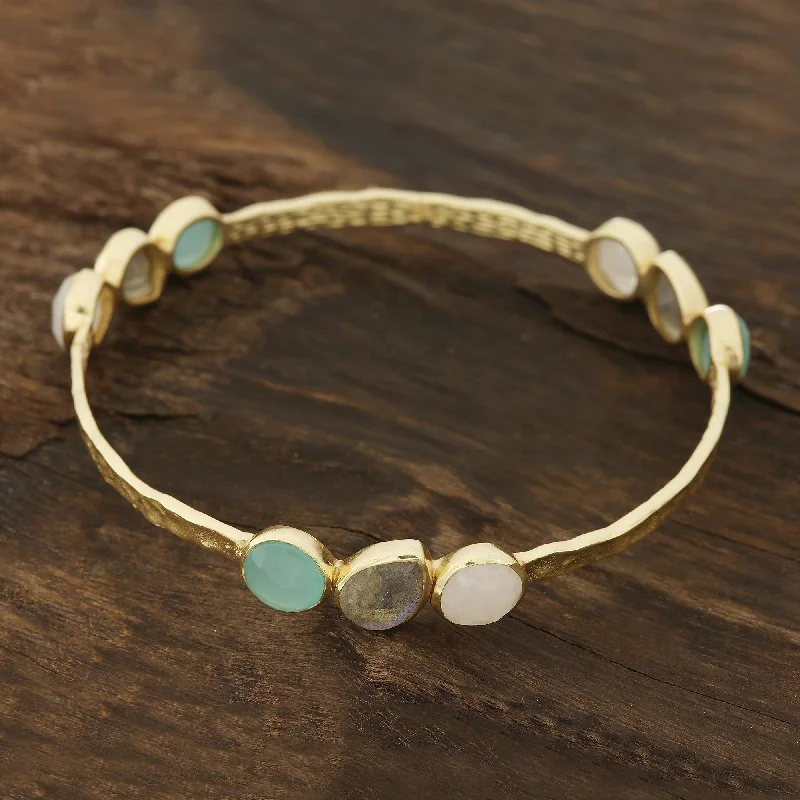 Thin bracelets for women -Lavish Harmony Gold Plated Multi-Gemstone Bangle Bracelet from India